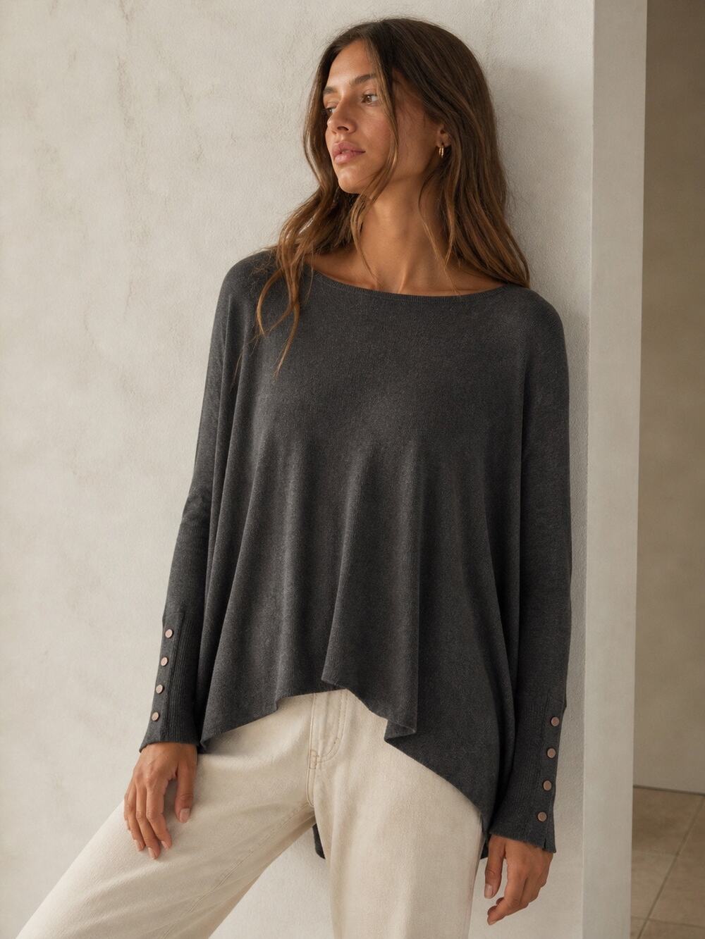 ALFANI Womens Boatneck Poncho Asymmetrical Hem Dolman Sleeve Studded Sweater XS